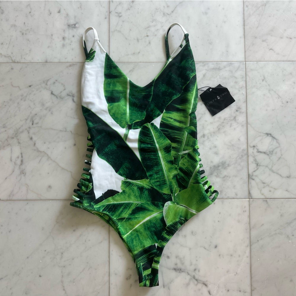 STONE FOX SWIM: Banana Leaf One Piece Swimsuit with Side cuts